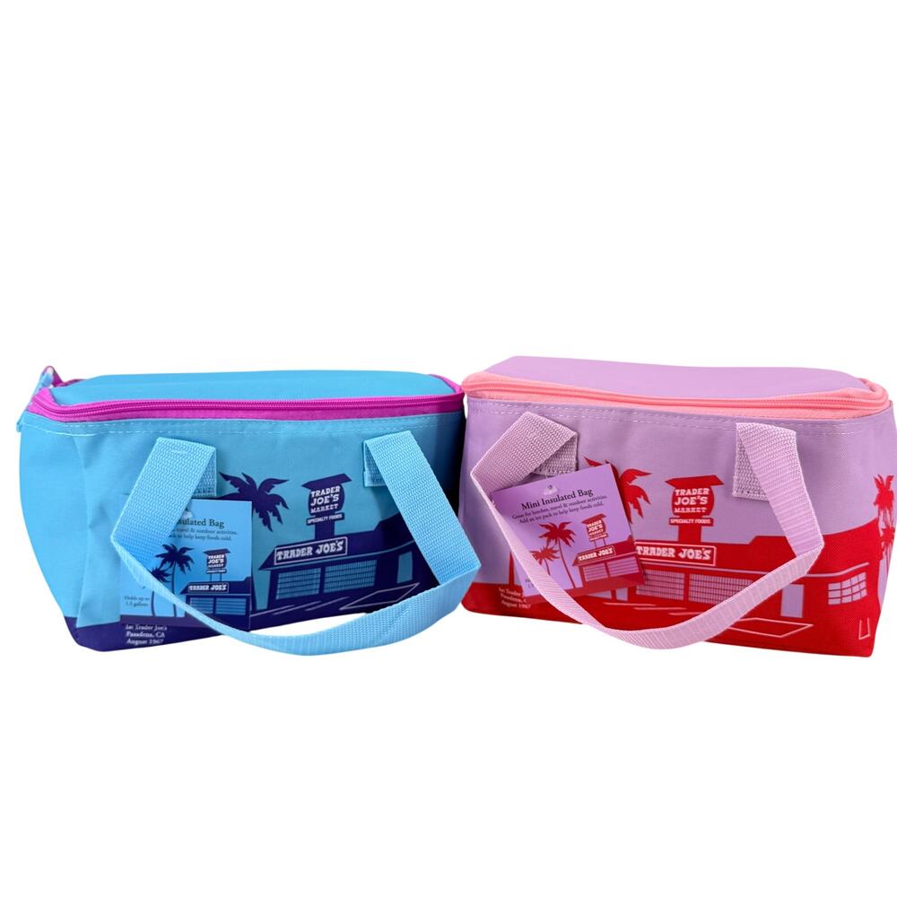 Trader Joe's Mini Insulated Lunch Bag Box Set of 2 Blue Pink Purple New